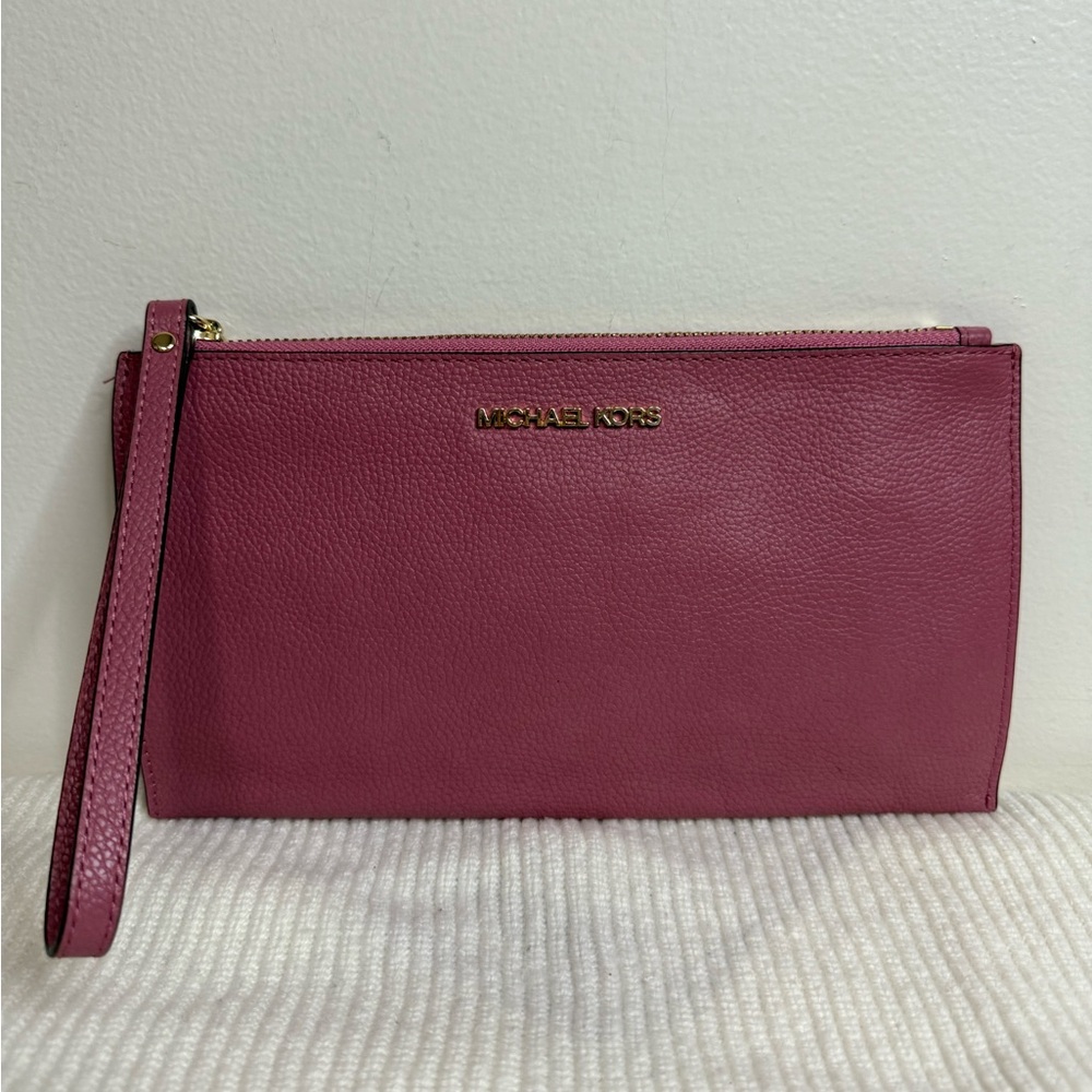 Michael Kors Berry Pink Large Wristlet/Clutch pebbled leather
